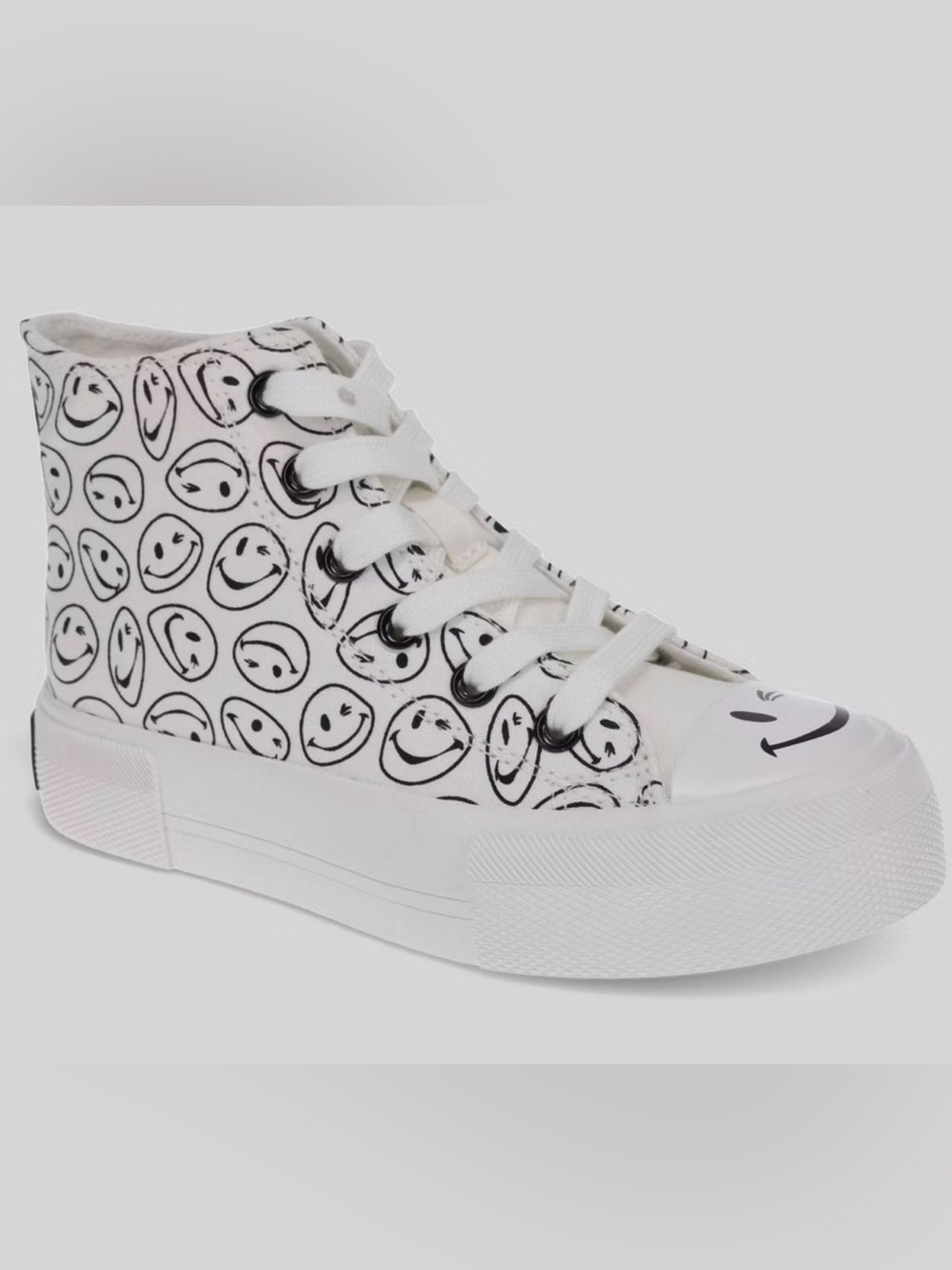 Joe Boxer White High-Top Sneakers with Black Smiley Print